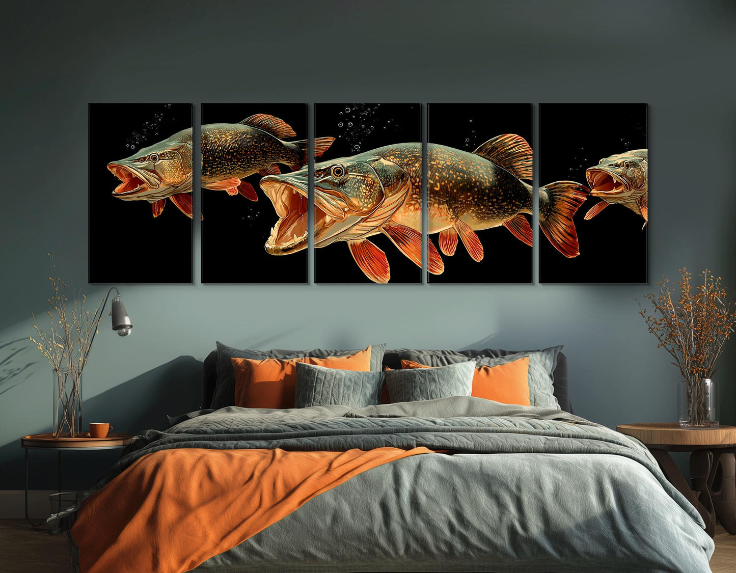 Pike Fish Canvas Print – Underwater Fish Battle Scene | Wildlife Canvas Art, Angler Gift Idea