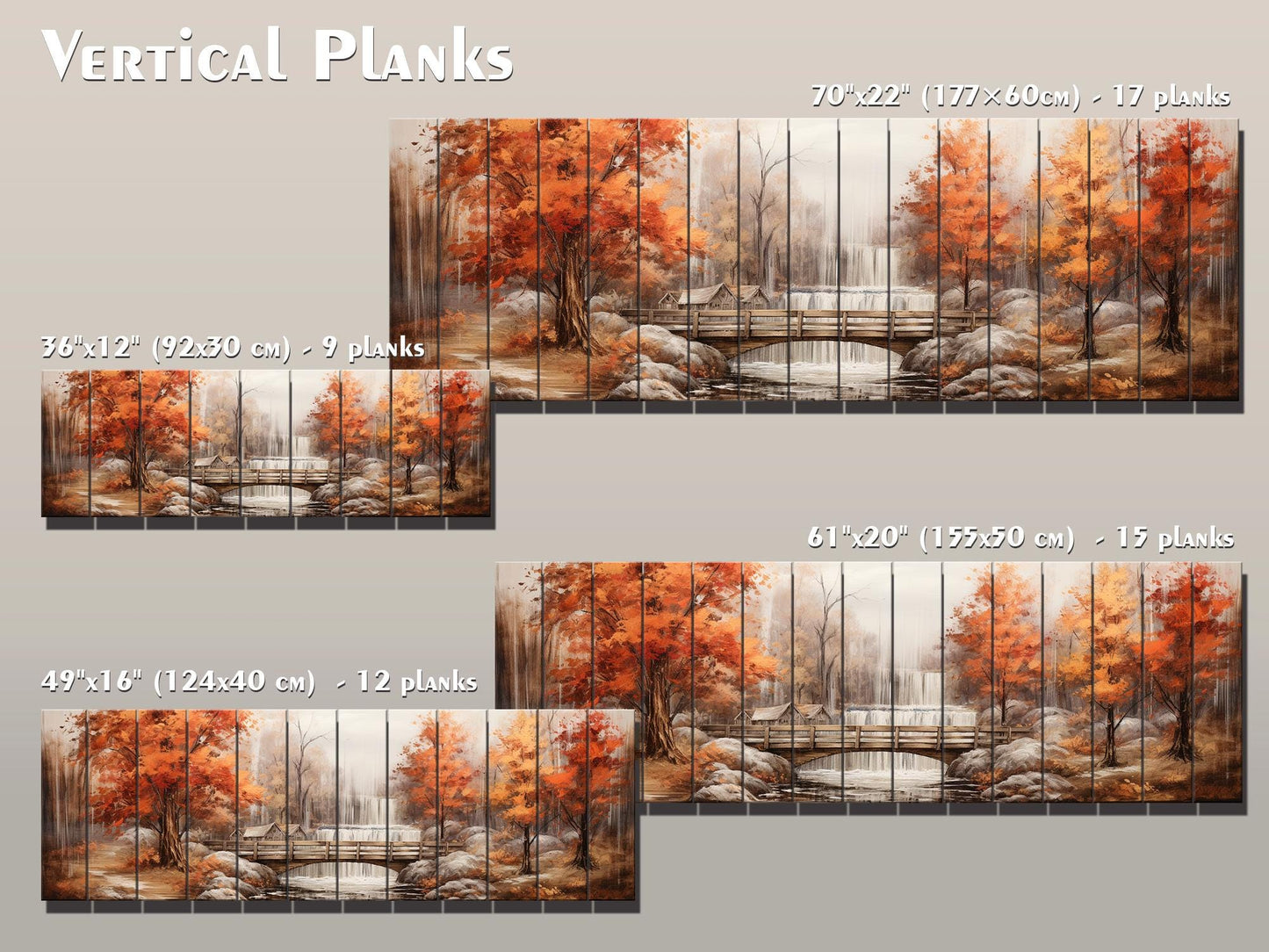 Rustic Autumn Wall Art - Wooden Waterfall Painting On Natural Wood Panel