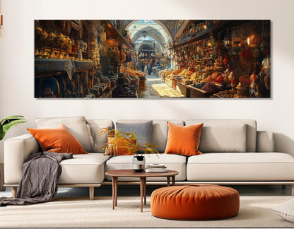 Grand Bazaar Istanbul Painting – Framed Canvas Print | Oriental Wall Art, Vibrant Market Scene