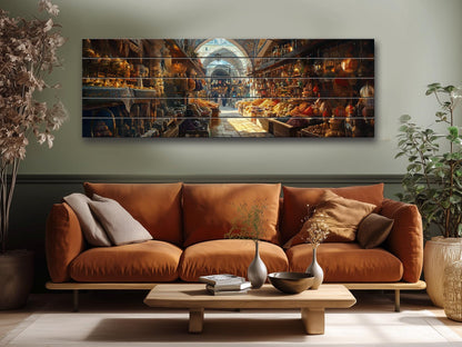 Grand Bazaar in Istanbul Painting Print On Wood - Ancient Oriental Market Decor