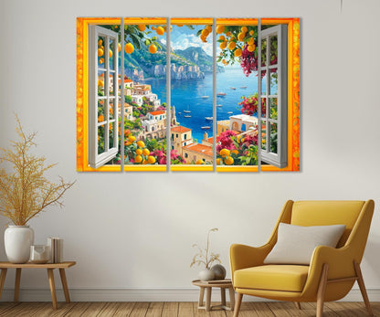 Open Window with Amalfi Coast Canvas Print, Amalfi Painting, Window to Italy, Amalfi Wall Art, Framed and Ready to Hang
