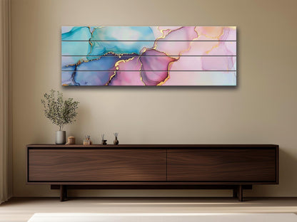 Pastel Marble Wall Art - Colorful Abstract Painting on Natural Wood Print