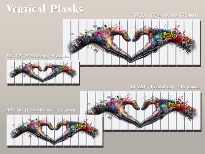 Heart Graffiti Style Painting Printed On  Natural Wood – Peace And Love Wall Art