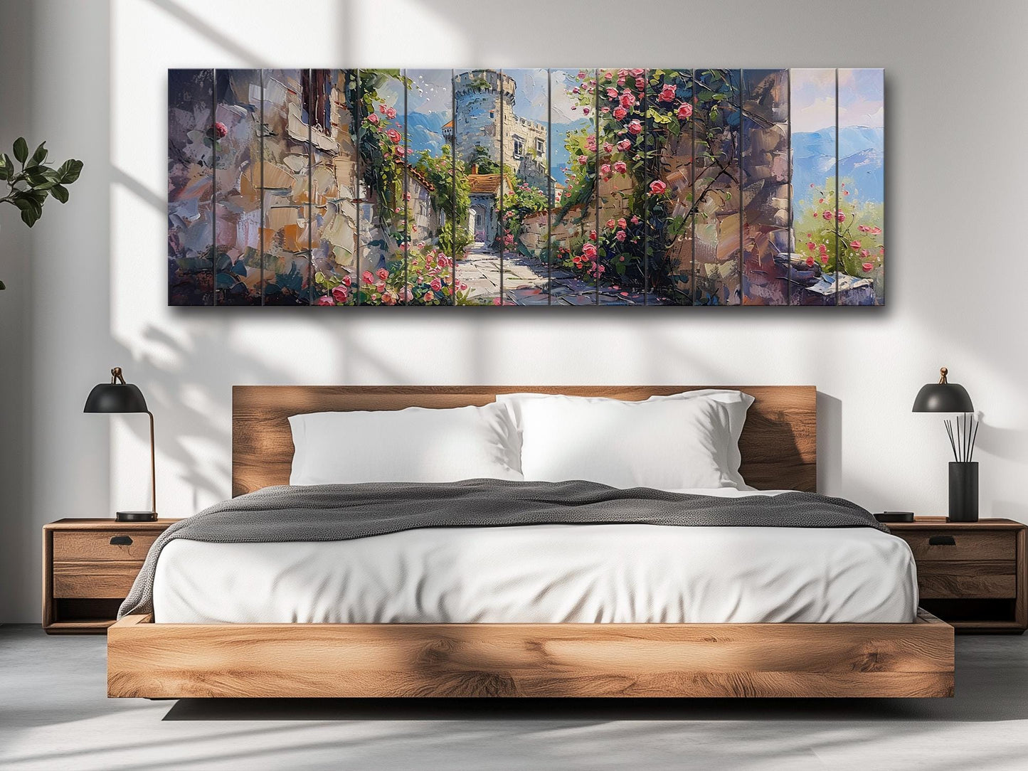 Rustic Wood Wall Art – Flower Pathway Print on Natural Wood Plank Decor