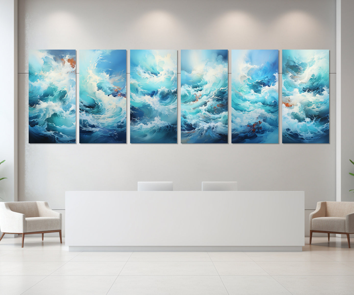 Abstract Ocean Wall Art – 6 Panel Canvas Art | Framed Ocean Waves Print