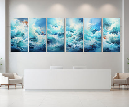 Abstract Ocean Wall Art – 6 Panel Canvas Art | Framed Ocean Waves Print