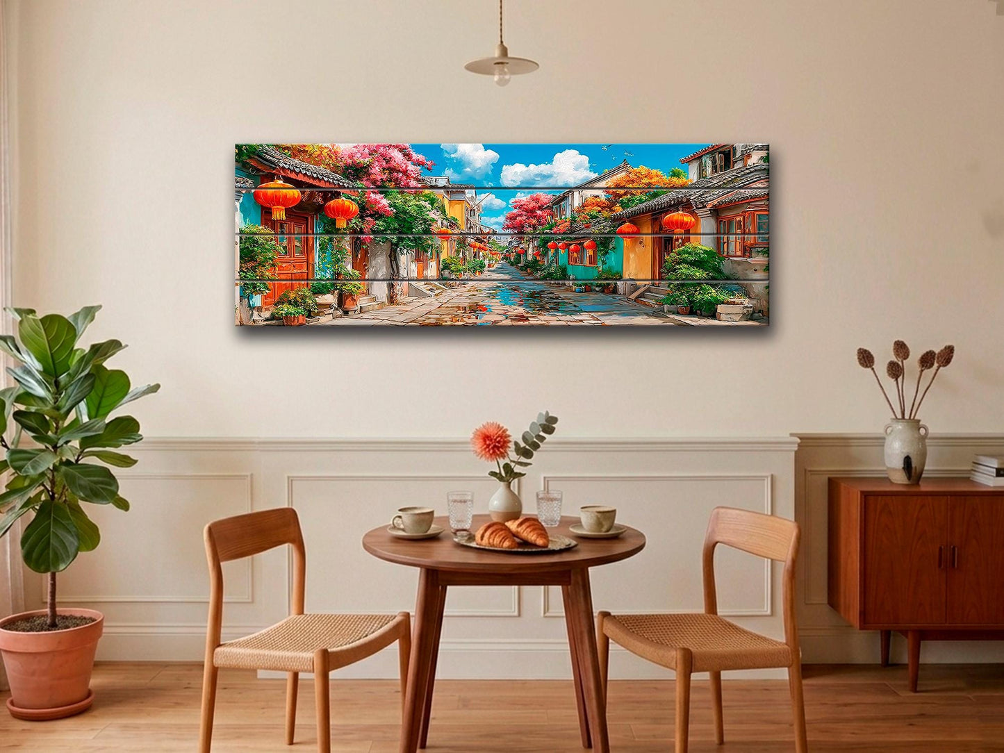 Old Shanghai Wood Wall Art, Chinese Street Scene Print on Wood