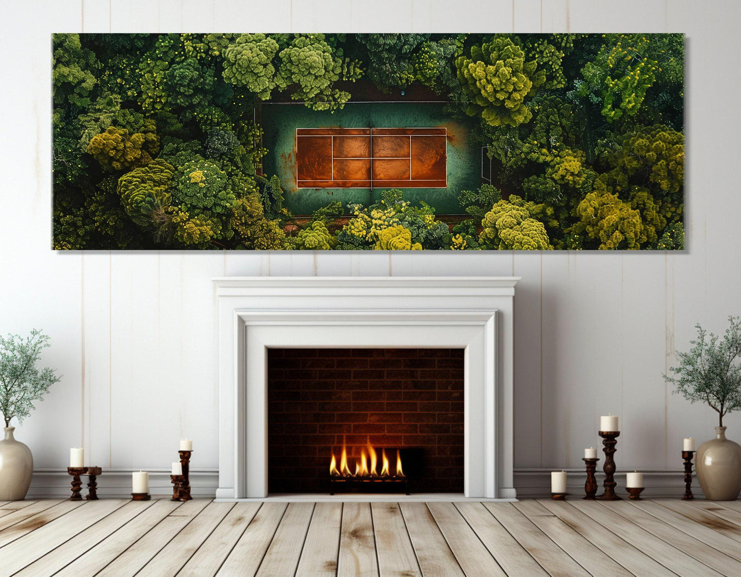 Tennis Court Canvas Abstract Print – Green Forest Wall Art | Framed & Ready to Hang