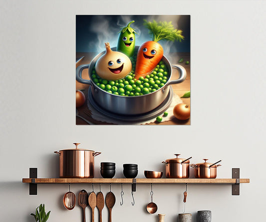 Funny Kitchen Wall Art - Boiled Vegetables Canvas Print | Framed Kitchen Decor Gift