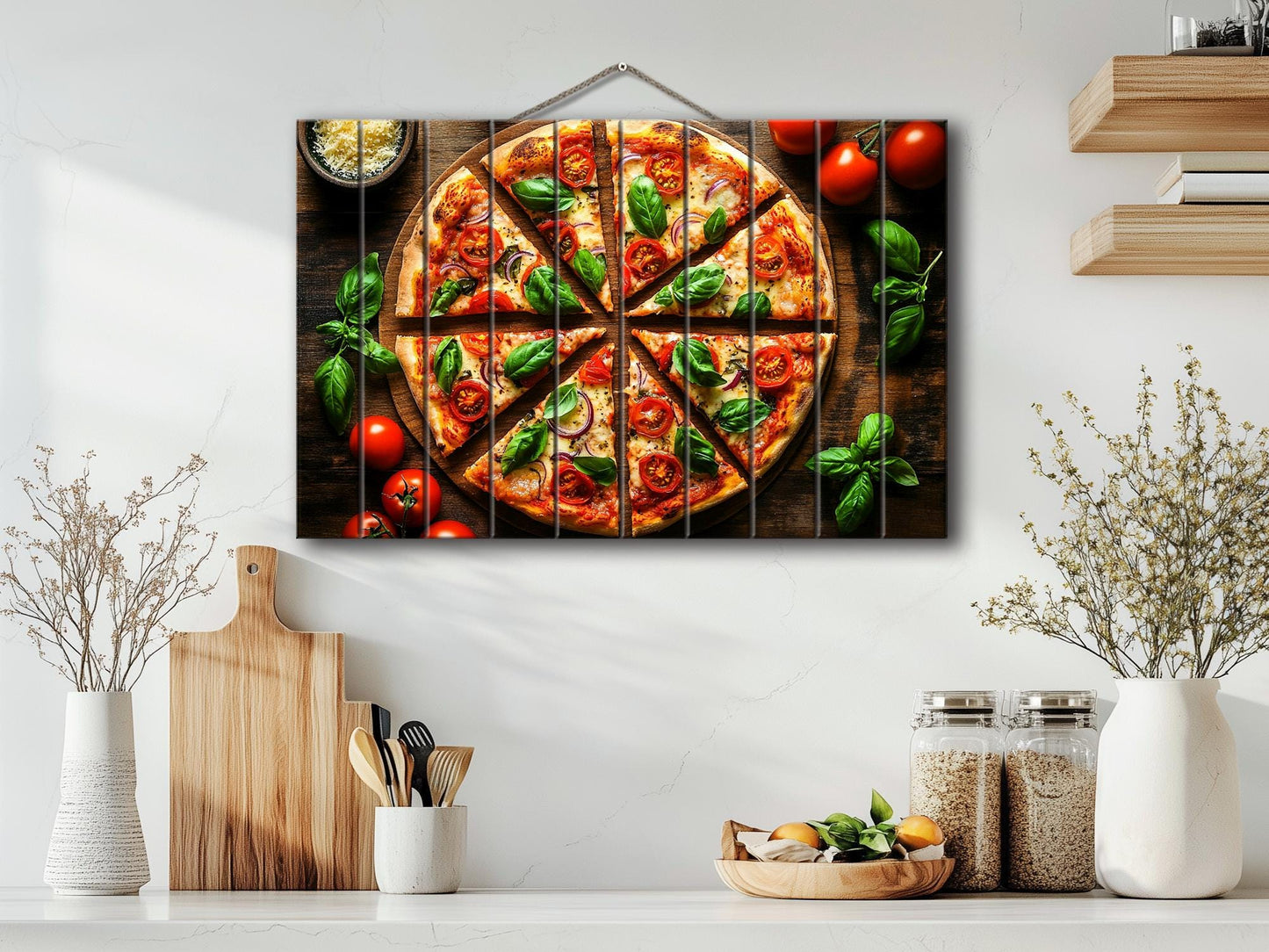 Pizza Wall Art - Colorful Pizza Print on Wood | Rustic Kitchen Wall Decor