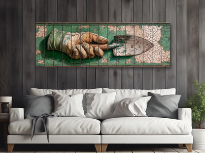 Rustic Garden Wall Art – Farmhouse Wall Decor With Garden Gloves & Trowel Print