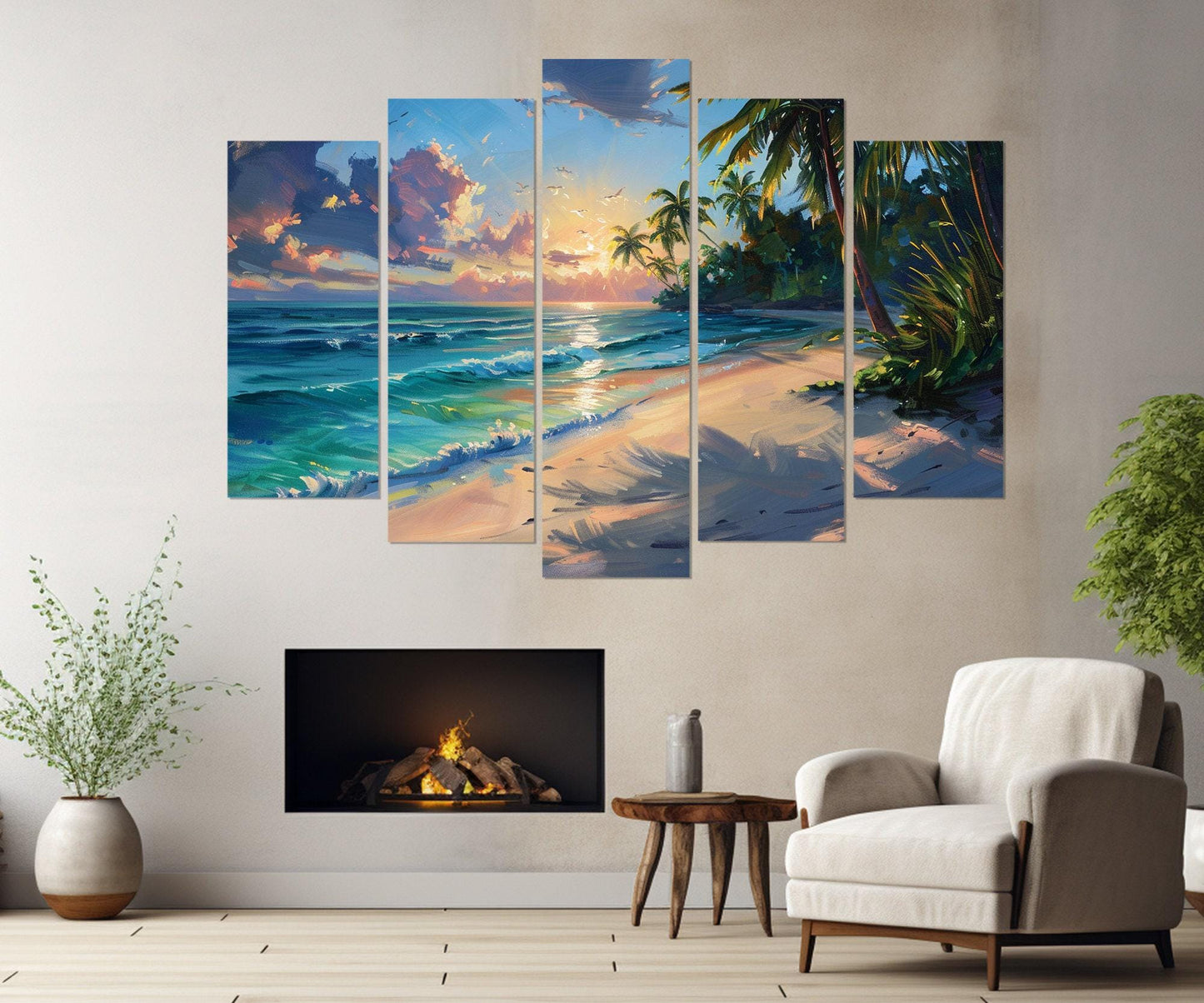 Ocean Beach Wall Art – Scenic Beach Canvas Print | Tropical Painting, Ready to Hang