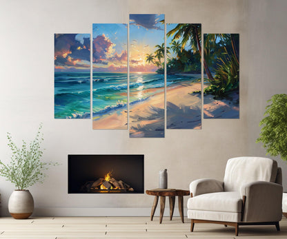 Ocean Beach Wall Art – Scenic Beach Canvas Print | Tropical Painting, Ready to Hang