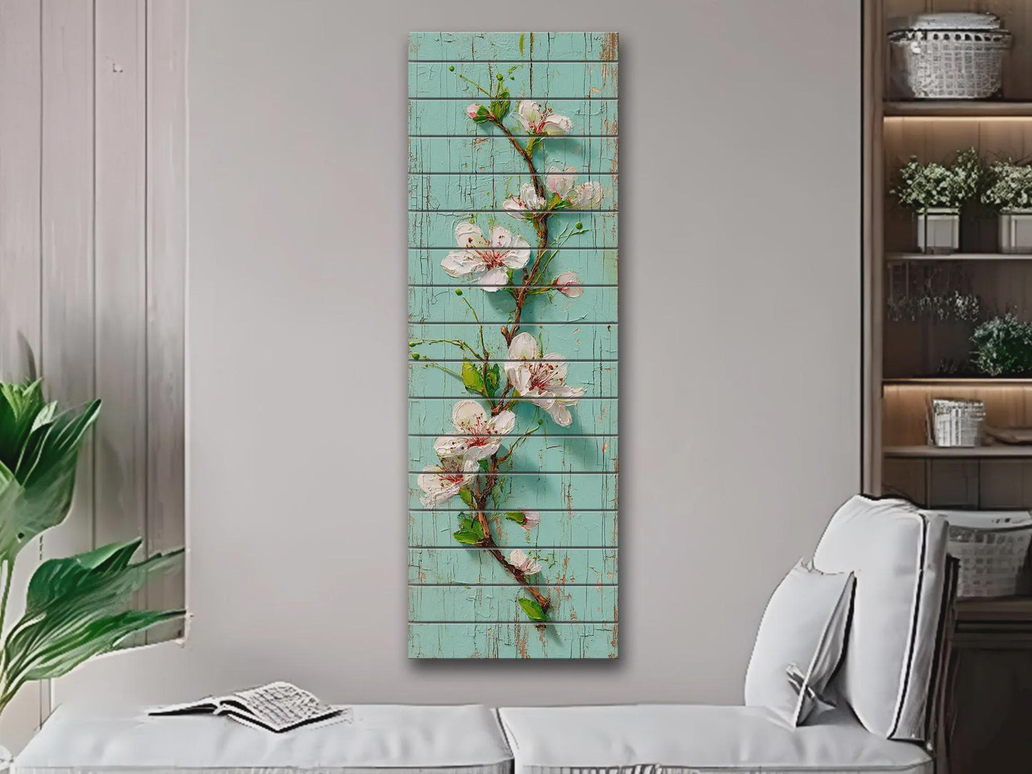 Rustic Cherry Blossom Printed on Woodm, Spring Floral Wooden Wall Art