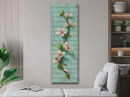 Rustic Cherry Blossom Printed on Woodm, Spring Floral Wooden Wall Art