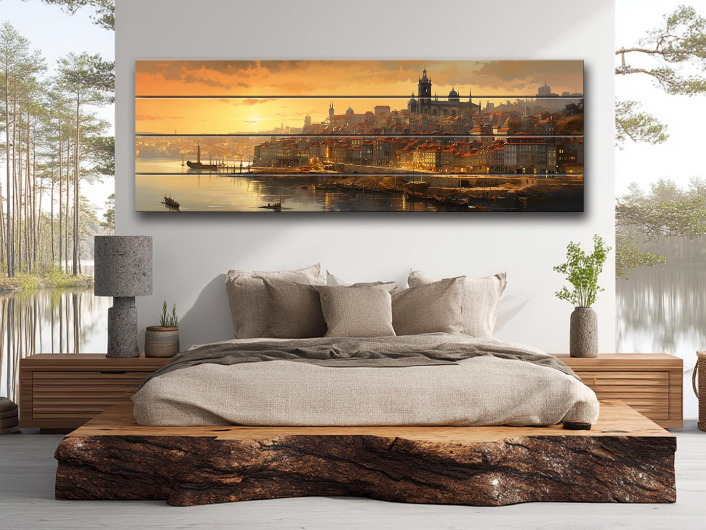 Vintage Porto Print on Natural Wood – Portugal Wall Art
