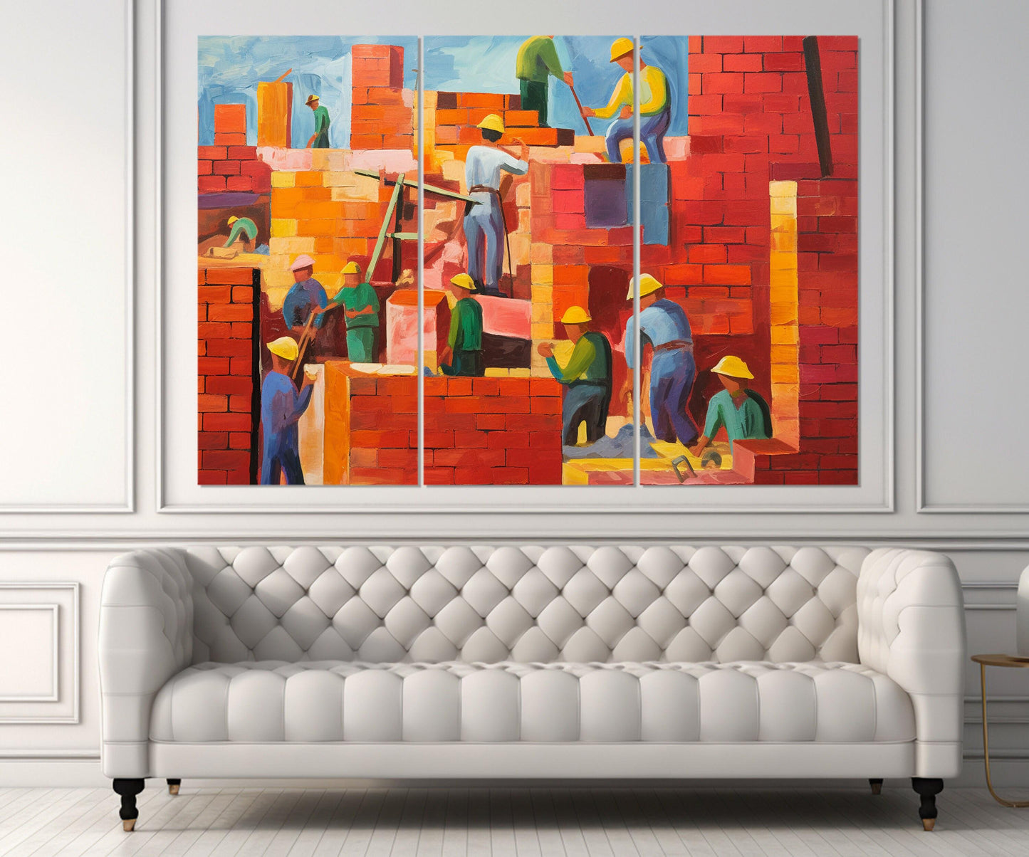 Construction Wall Art – Abstract Building Painting | Framed Canvas Ready to Hang