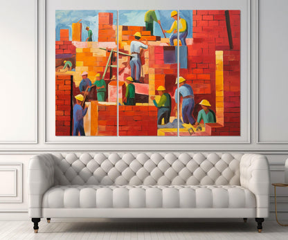 Construction Wall Art – Abstract Building Painting | Framed Canvas Ready to Hang