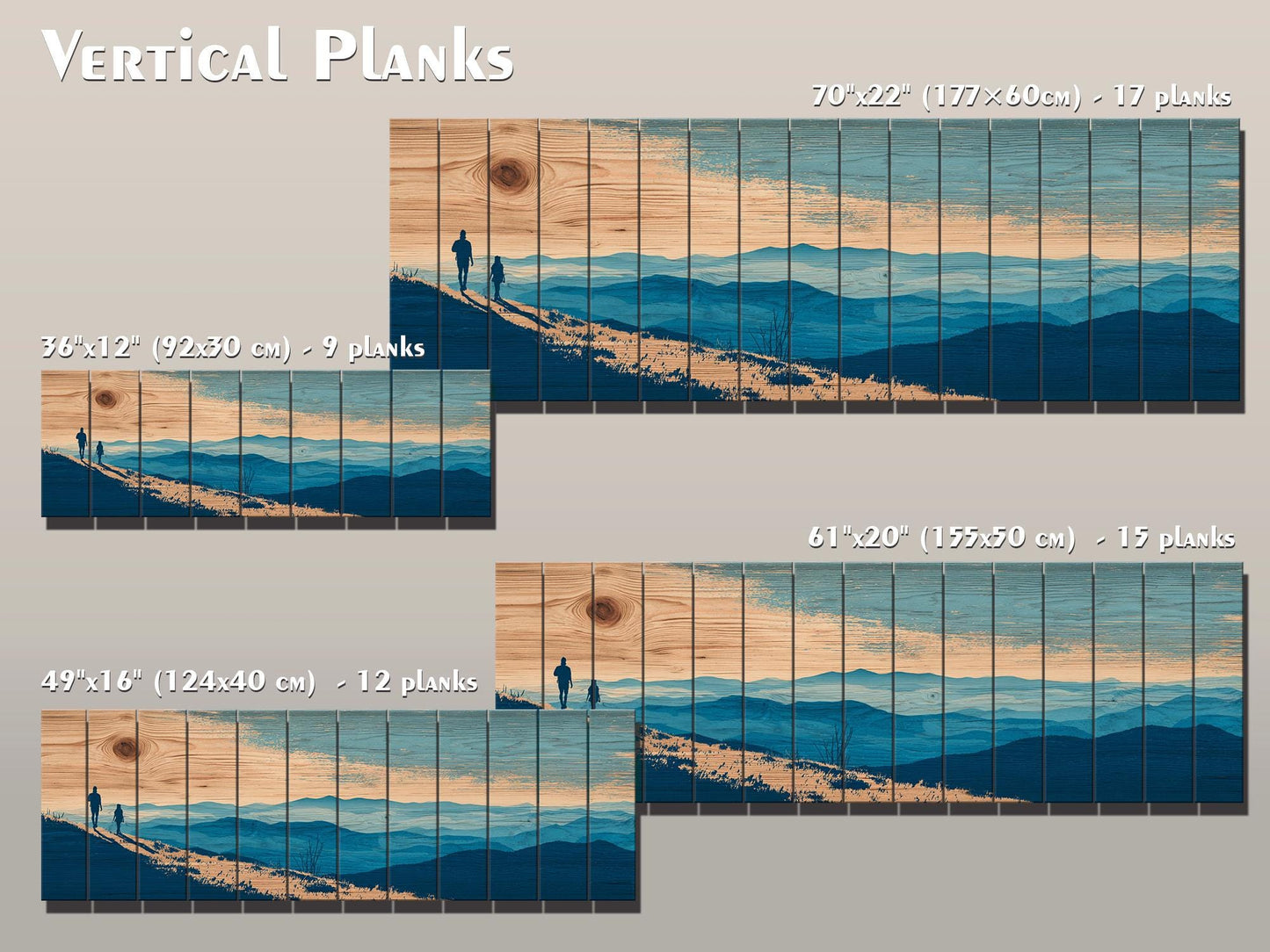 Mountain Ridge Hiking Print – Rustic Cabin Wall Art on Natural Wood Panels