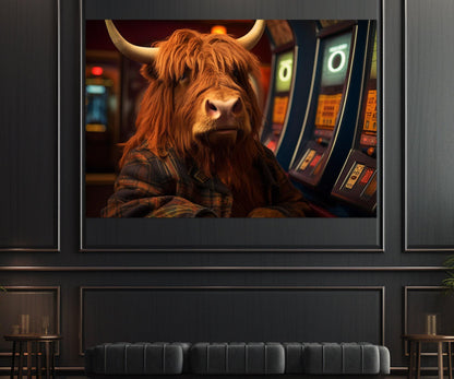 Buffalo Canvas Print – Casino Wall Art With Framed Cotton Canvas, Rustic Decor