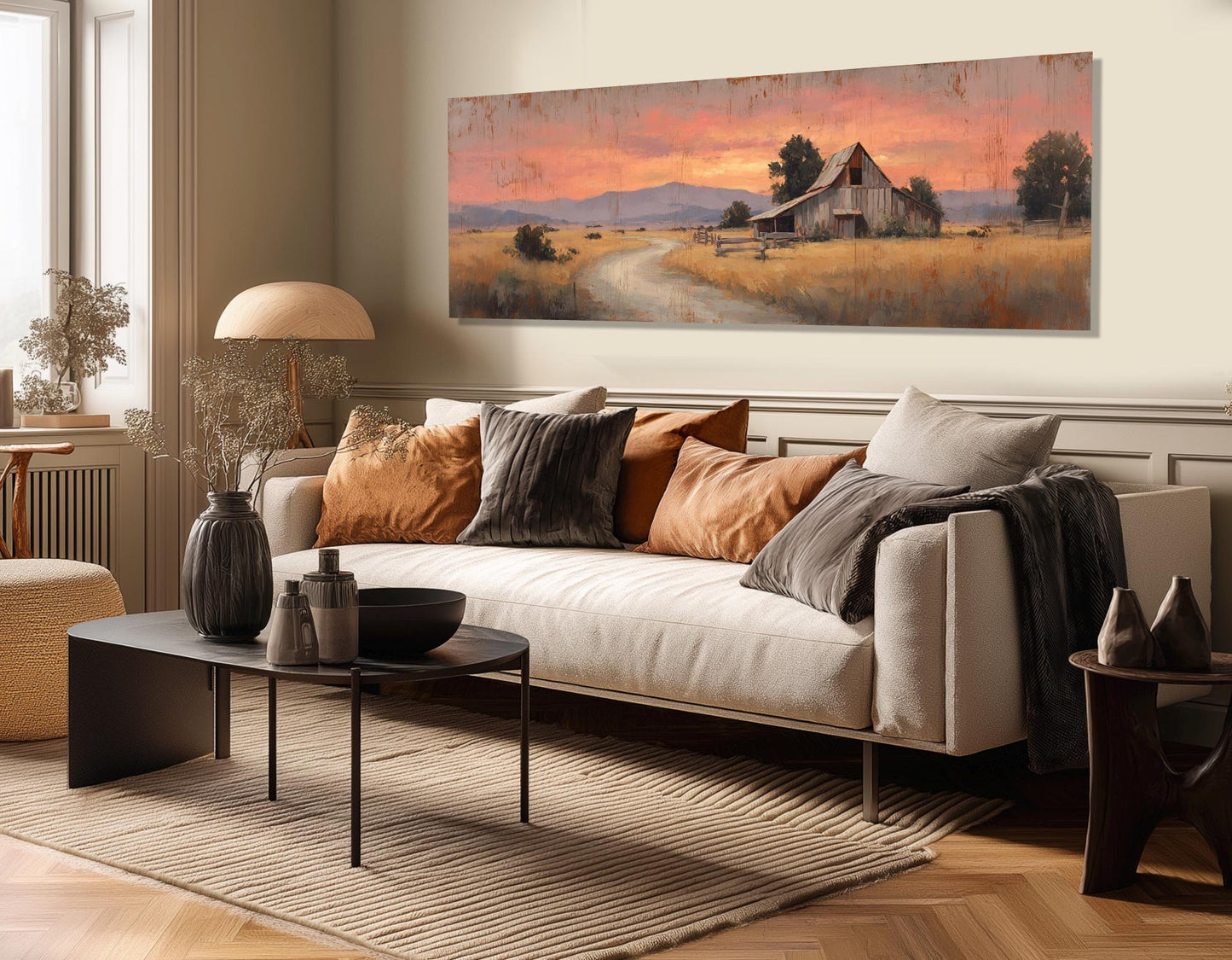 Rustic Barn Canvas Print - Framed Canvas Print | Sunset Barn Painting, Ready to Hang