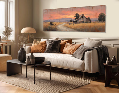 Rustic Barn Canvas Print - Framed Canvas Print | Sunset Barn Painting, Ready to Hang