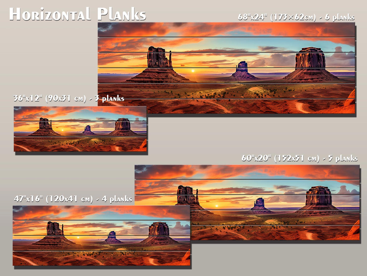 Red Rocks Wood Art – Monument Valley Painting on Natural Wood Planks | Rustic Wall Decor