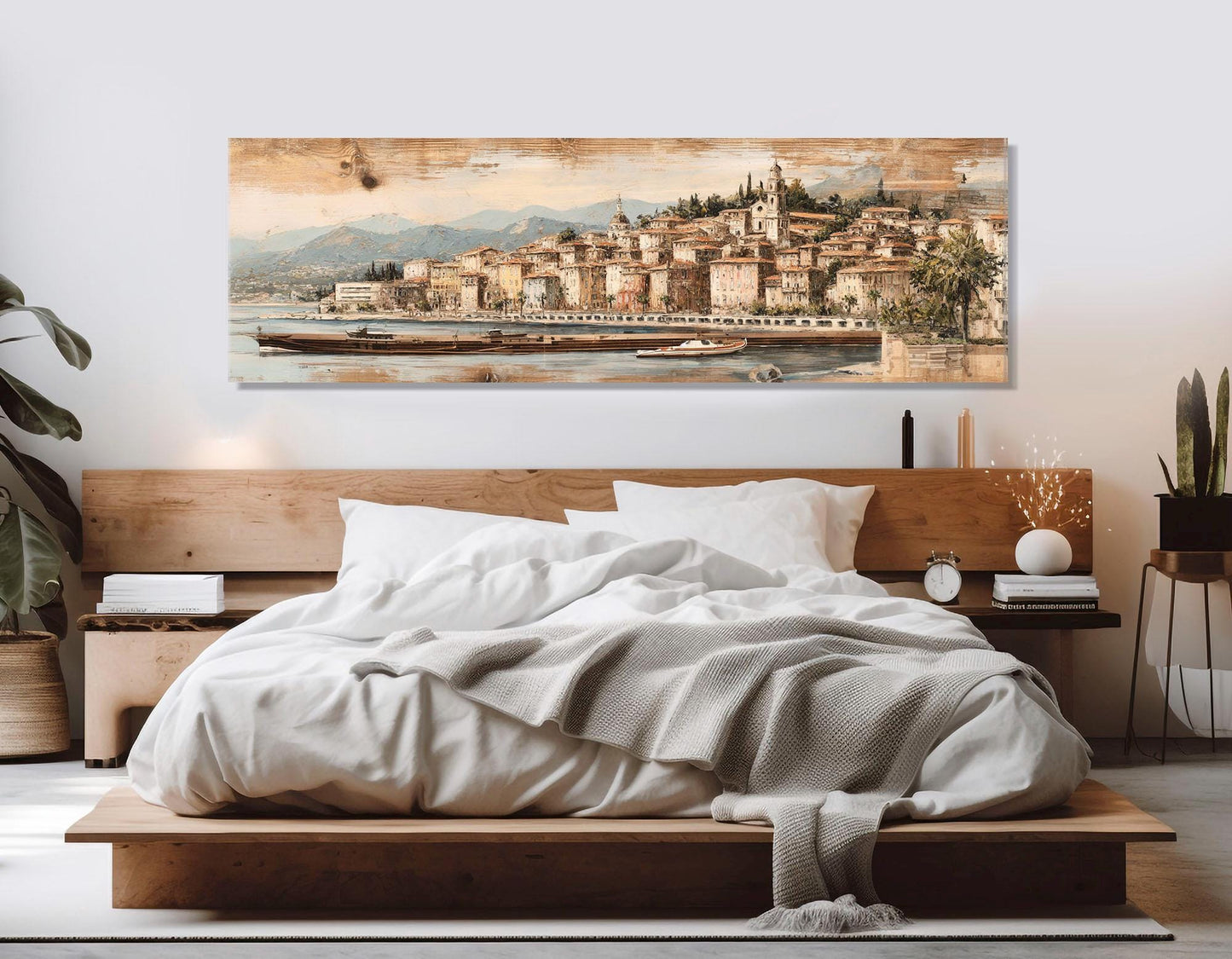 Vintage Nice Coast Canvas Print, Retro French Riviera Painting, Framed and Ready to Hang
