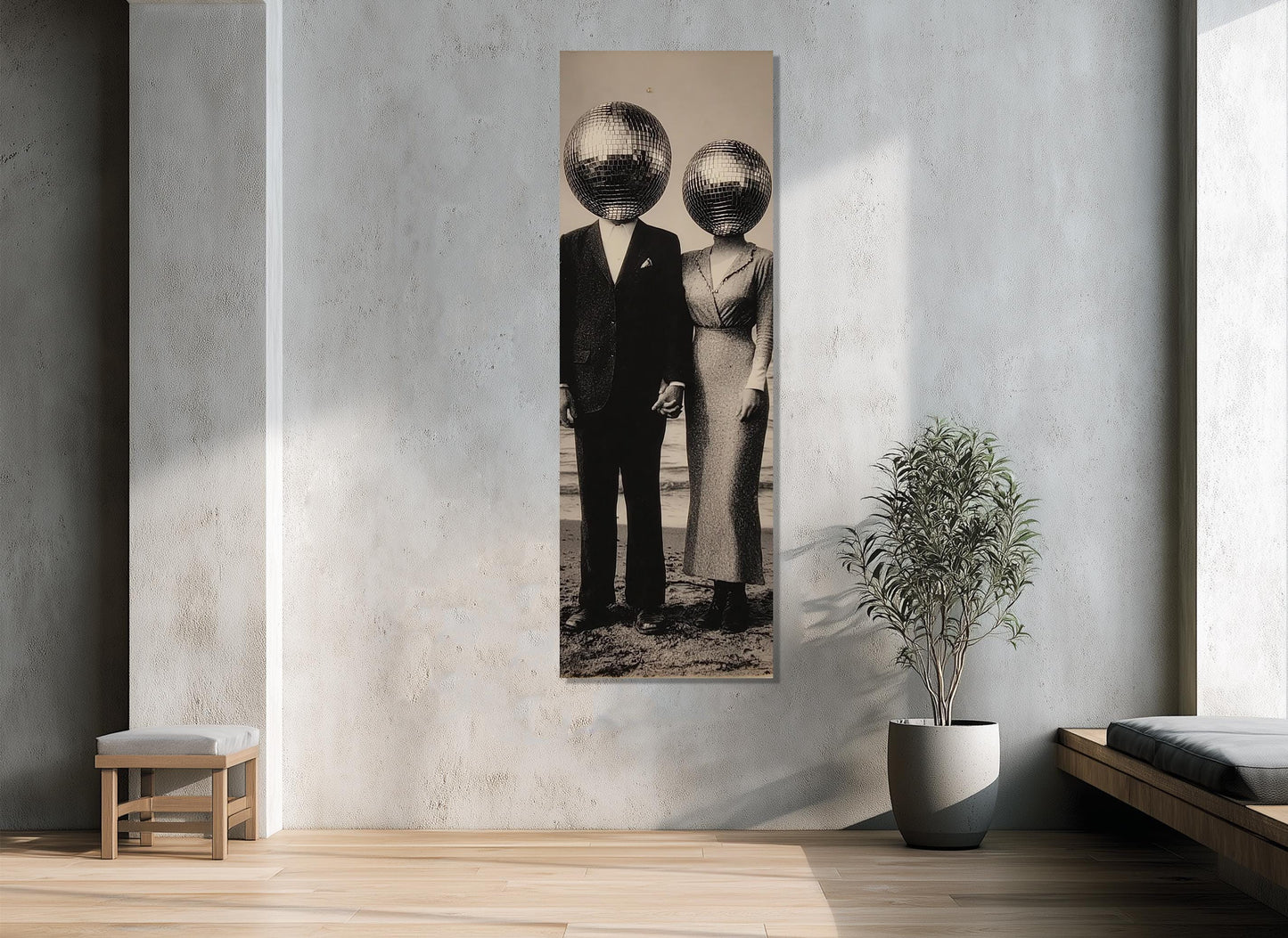 Vintage Disco Ball Canvas – Black and White Surreal Wall Art | Framed Ready to Hang