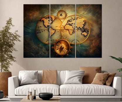 Vintage World Map Canvas Wall Art – Framed, Gallery Wrapped, Ready to Hang