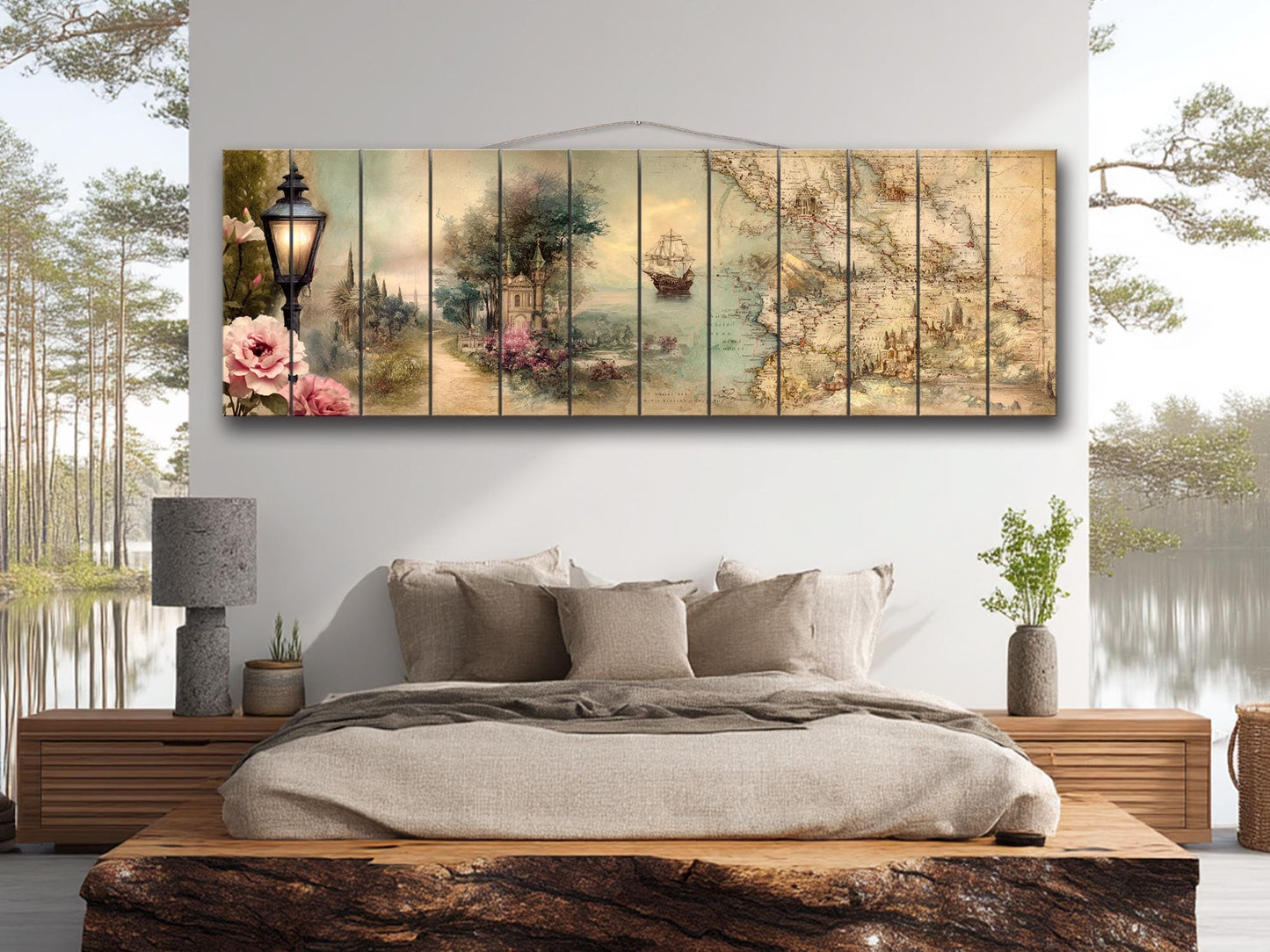 Golden Map Print – Rustic Wood Wall Art With Abstract Map Design On Pale Background