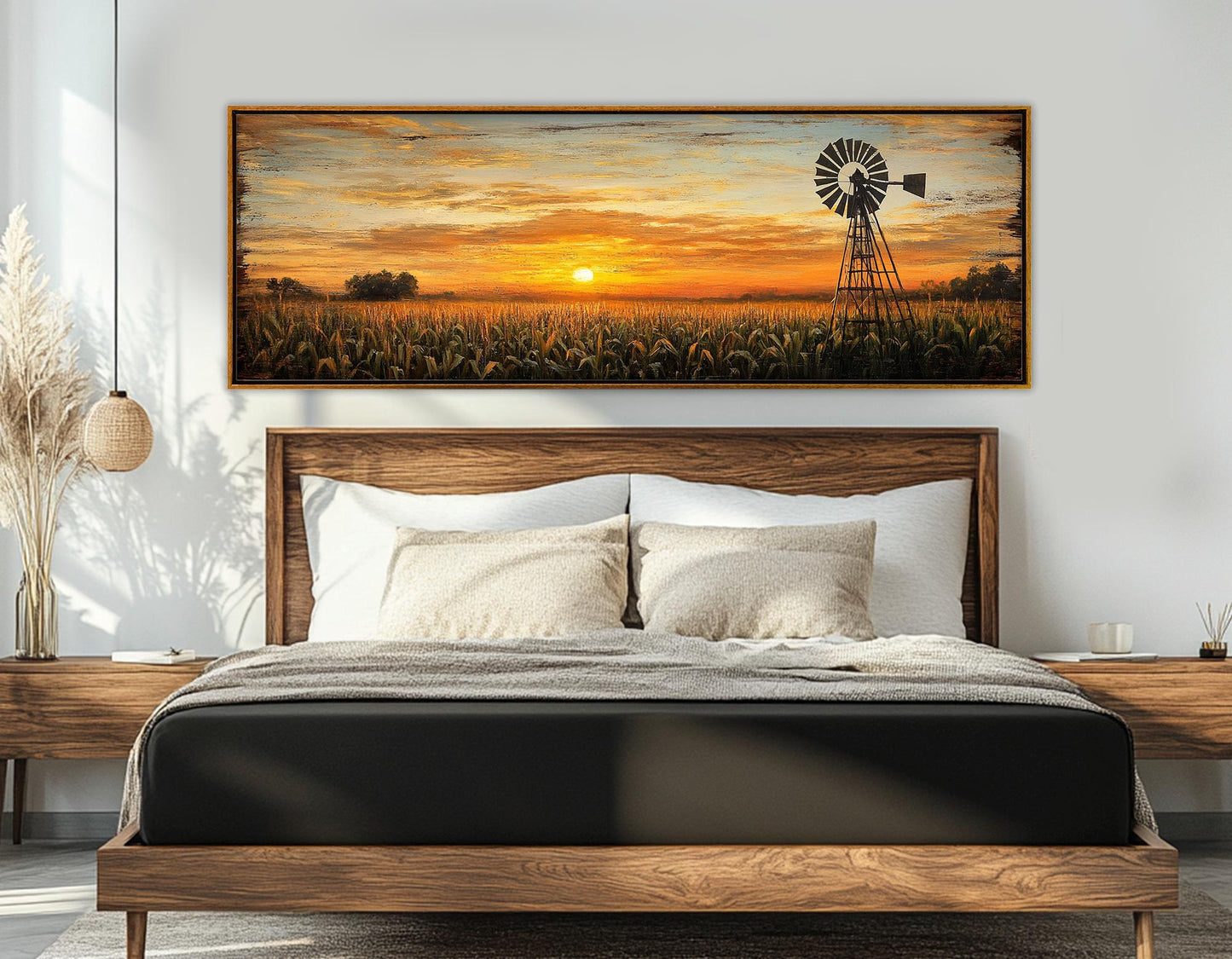 Sunset Over Cornfield Canvas - Farmhouse Wall Decor | Framed Ready to Hang