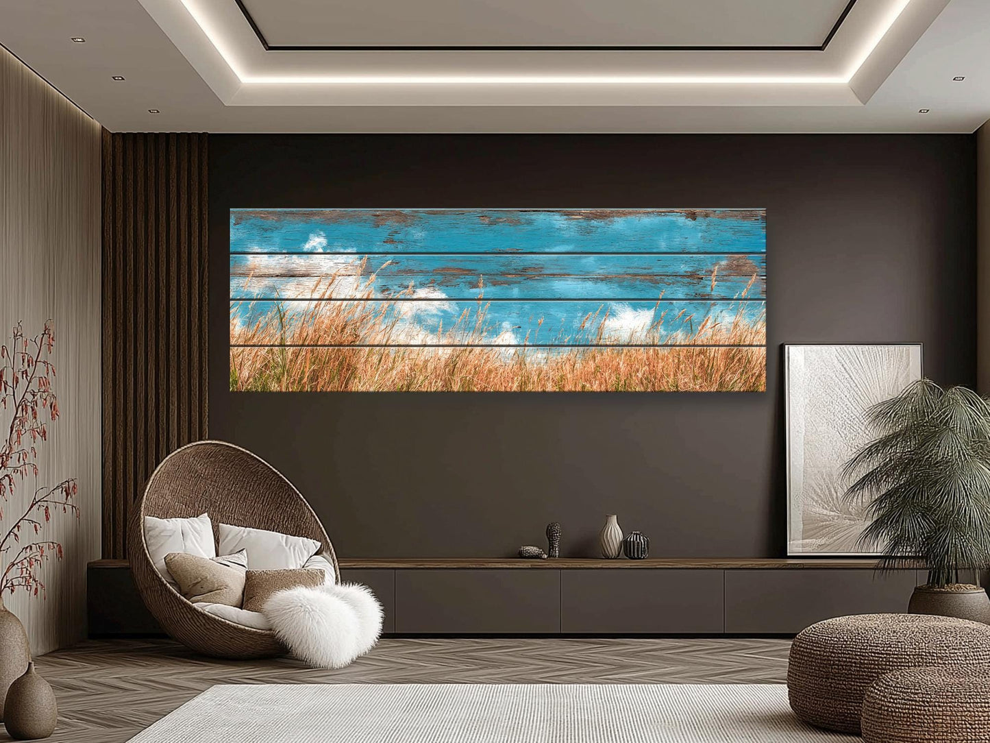 Wheat Field Print Wood – Rustic Landscape Painting | Farmhouse Wall Art Decor