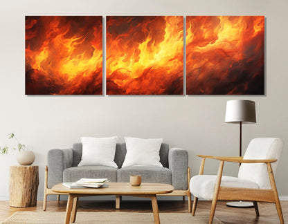 Large Fire Canvas Print, Panoramic Wall Art, Livingroom Decor, Firefighter Gift, Abstract Fire Painting, Framed and Ready to Hang