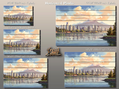 Wooden Wall Art - Rustic Vancouver Skyline Art | Canadian Wood Print Decor