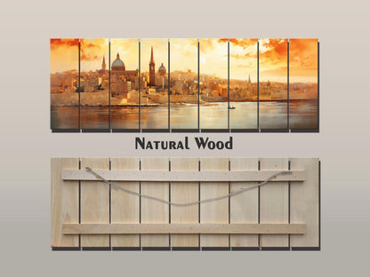 Rustic Valletta Wood Art – Valletta Skyline Wall Art | Natural Wood Wall Hanging