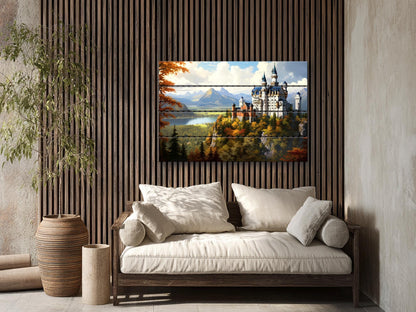 Neuschwanstein Castle Painting | Rustic Wood Wall Art – Natural Wood Print