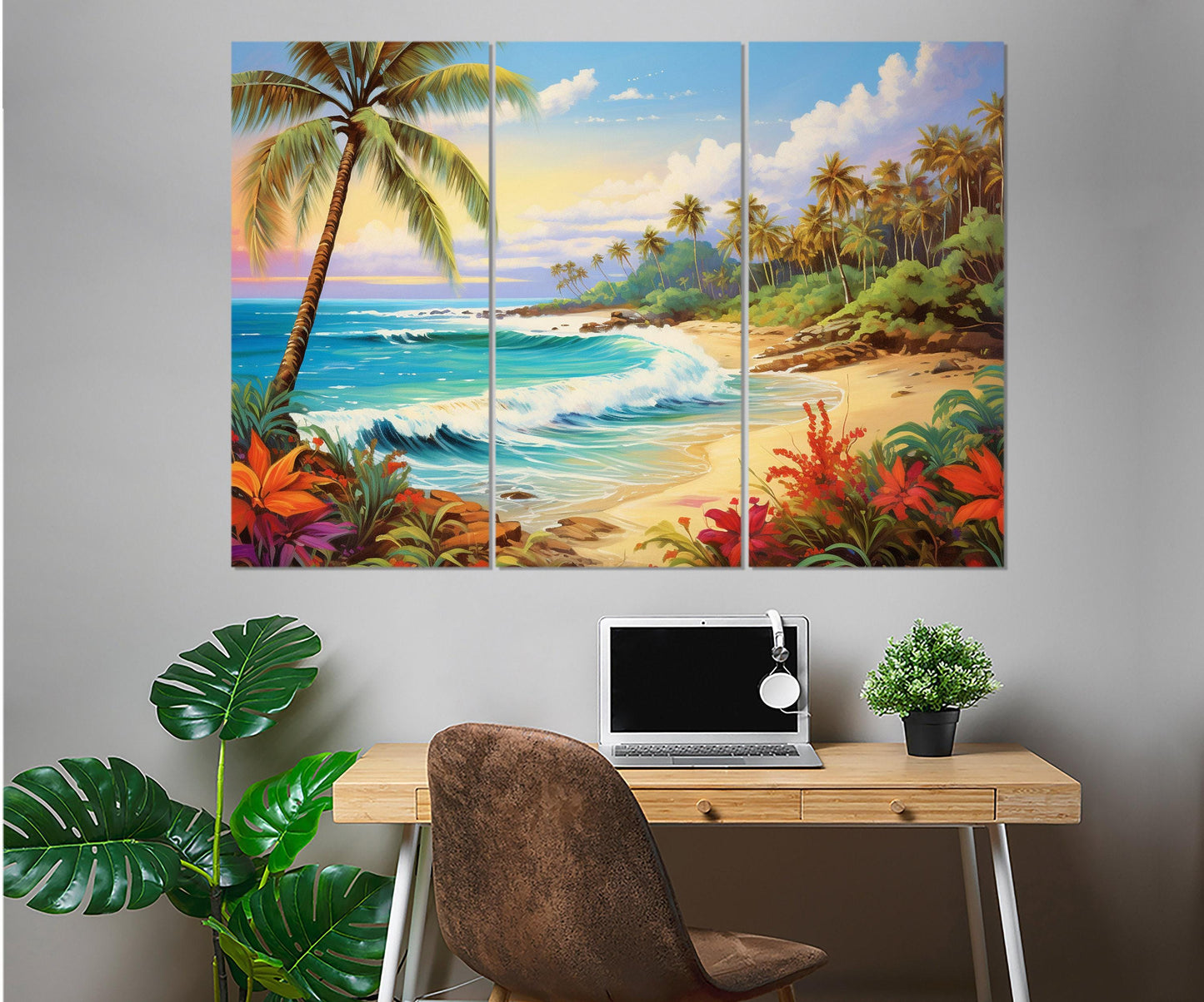 Tropical Beach Painting – Colorful Coast Canvas Print | Framed & Ready to Hang