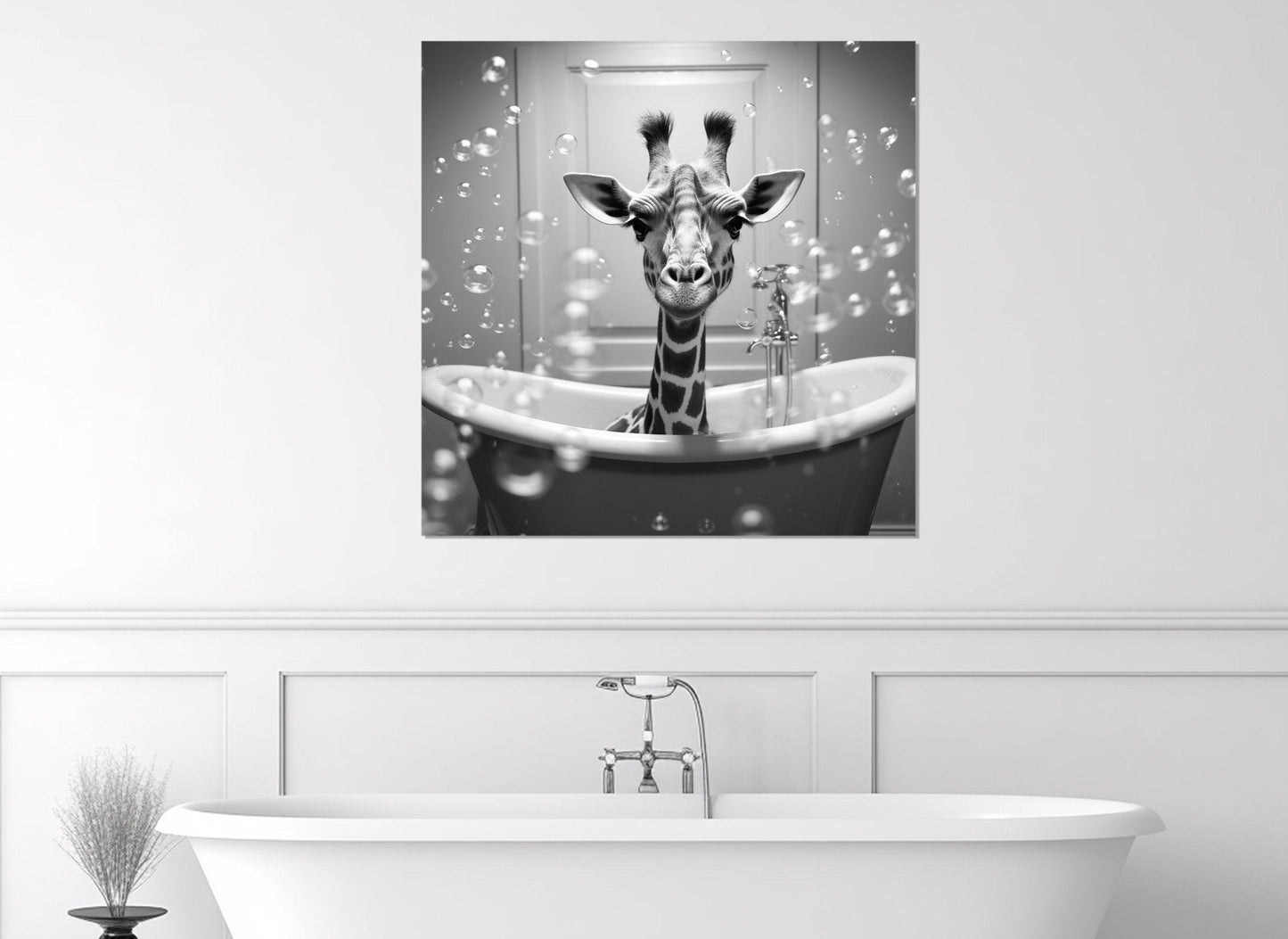 Giraffe Wall Art - Cute Animal Poster On Cotton Canvas Print | Nursery & Bathroom Decor