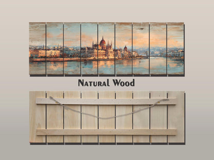 Budapest Wood Print – Rustic Wall Art With Parliament Skyline & Beige Distressed Wood