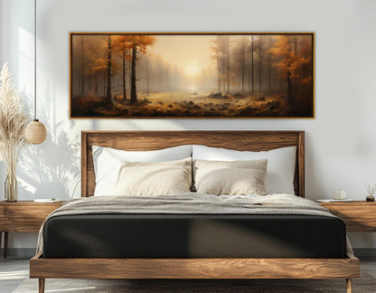 Autumn Forest Canvas Misty Fall Landscape Art - Framed Canvas Print Ready to Hang