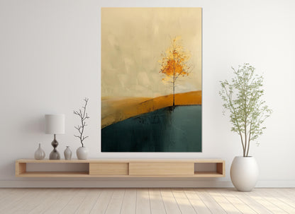 Minimalist Golden Tree Canvas – Ukiyo Wall Art | Framed Canvas Print, Ready to Hang