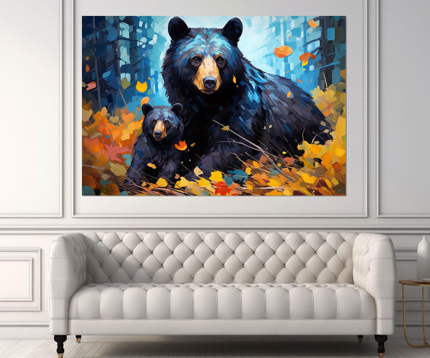 Black Bear Canvas - Kids Room Decor | Framed Wildlife Family Painting Ready to Hang