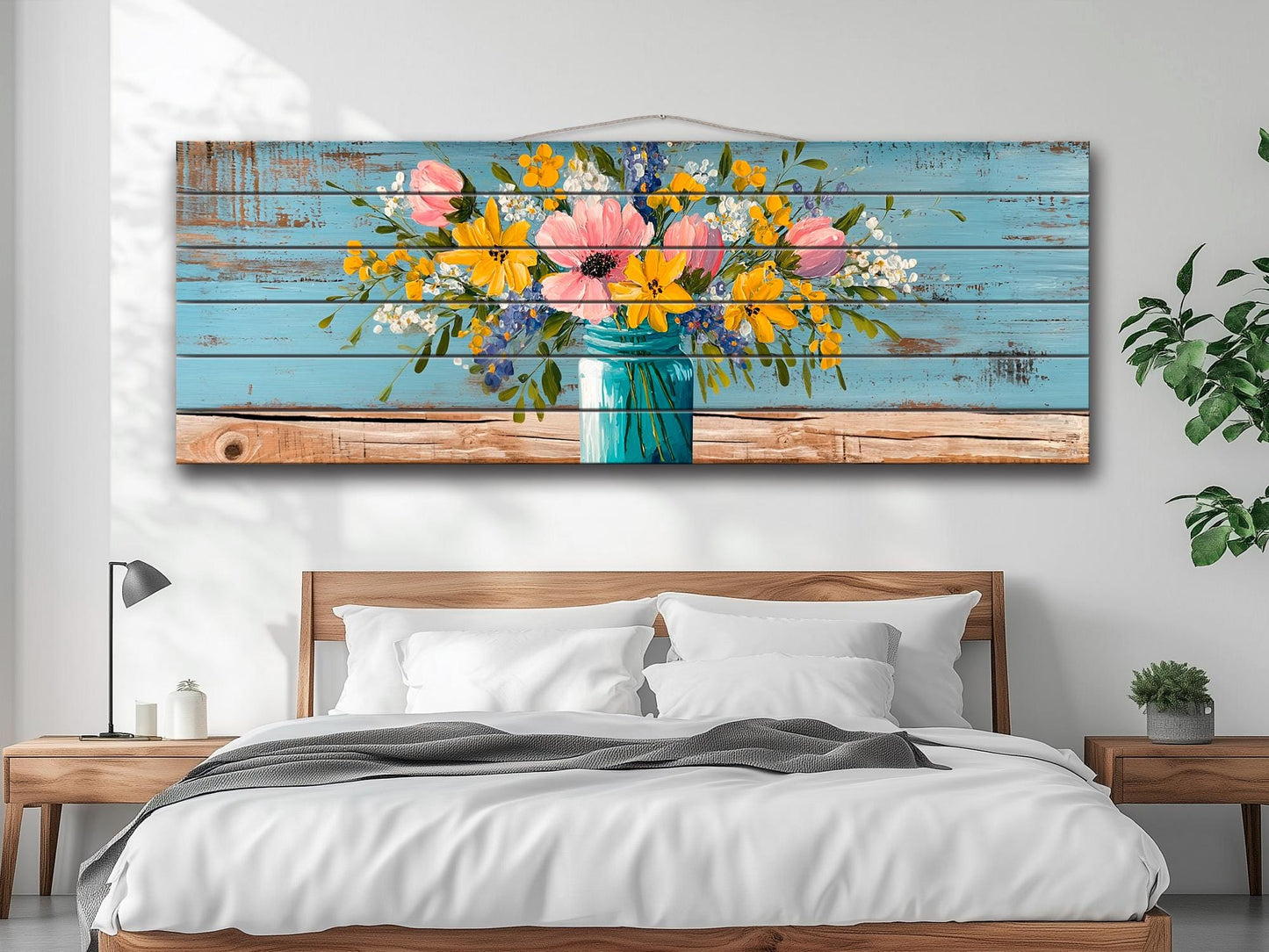 Rustic Wood Wall Art - Wildflower Bouquet Print on Wood | Floral Home Decor