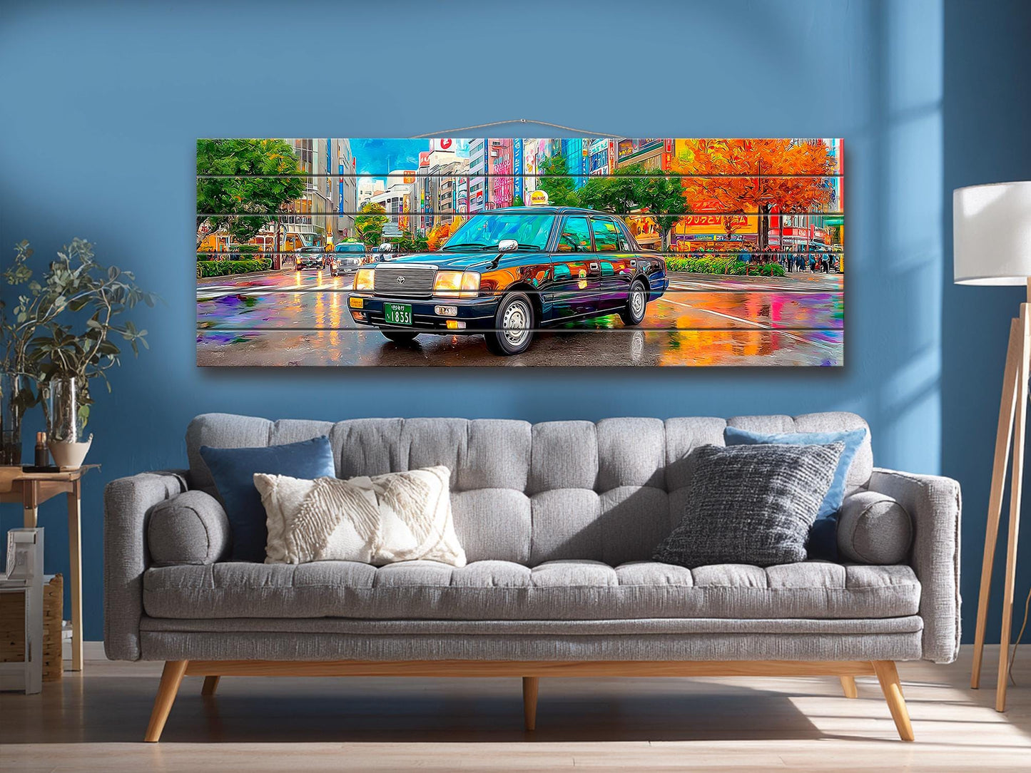 Tokyo Taxi Wood Art, Japanese Street Print