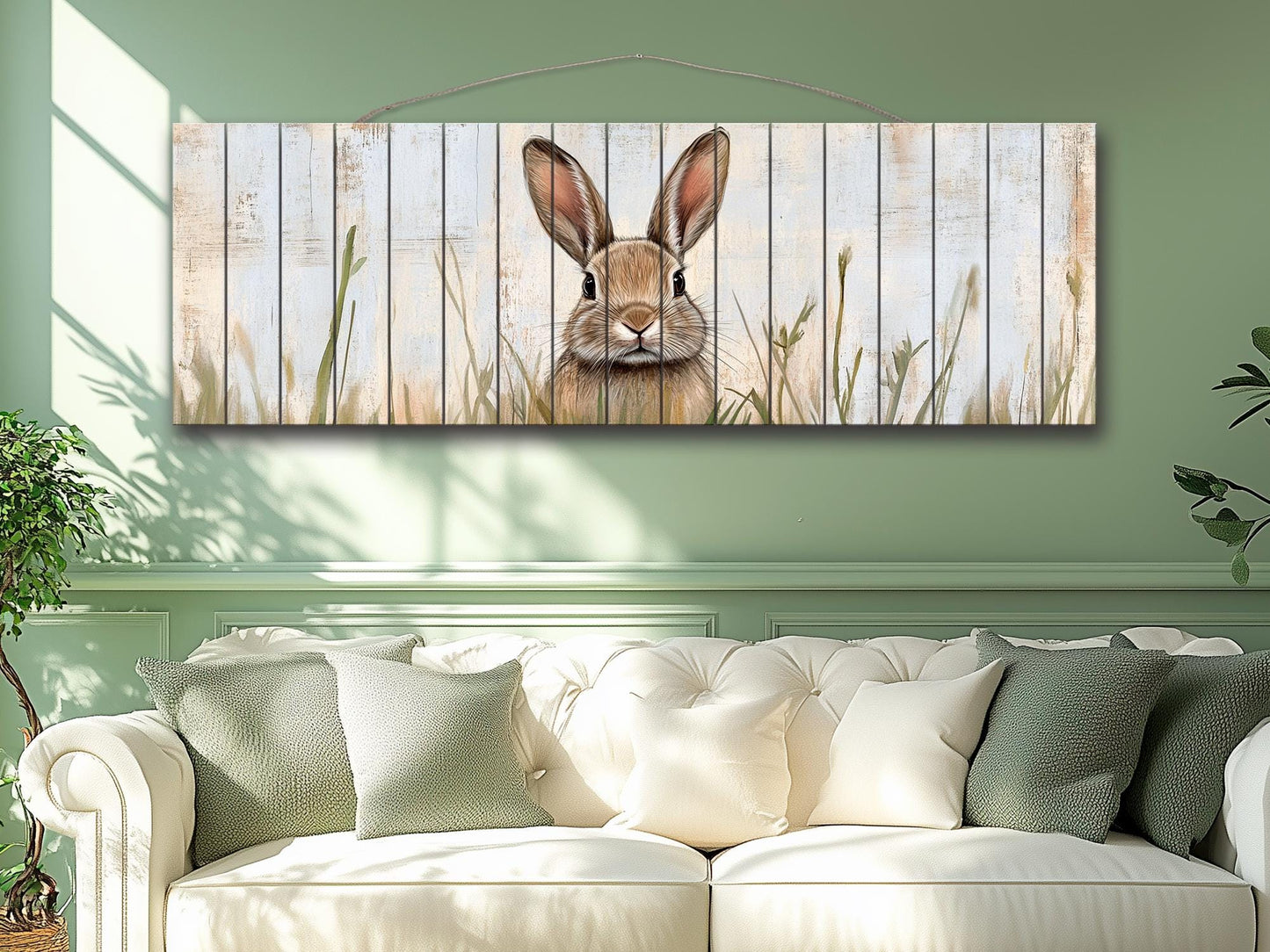 Rustic Wood Wall Art - Rabbit Hiding in Tall Grass Painting Printed on Wood, Hunting Wall Art, Forest Animals Print, Hunting Cabin Decor
