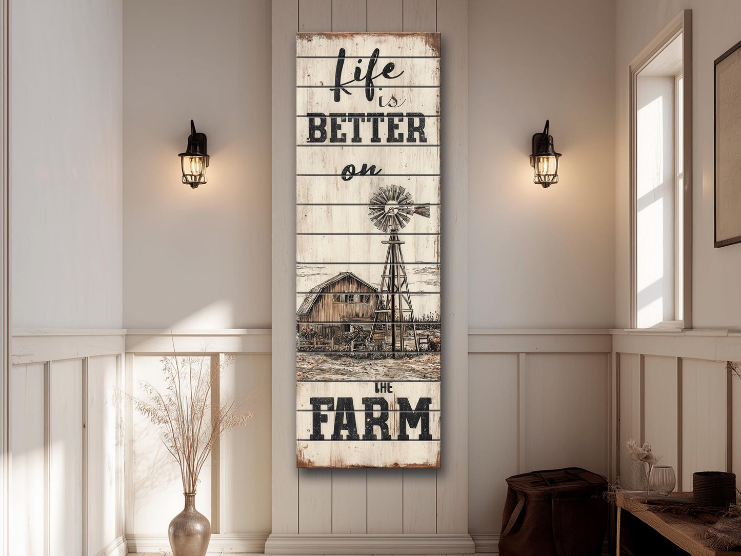 Rustic Wood Wall Art – Life On The Farm Sign | Cozy Country Wall Decor