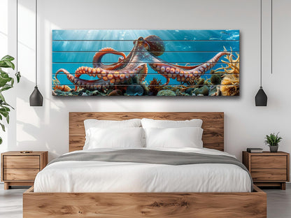 Octopus Wood Print – Giant Octopus Art on Natural Wood | Nautical Wall Decor