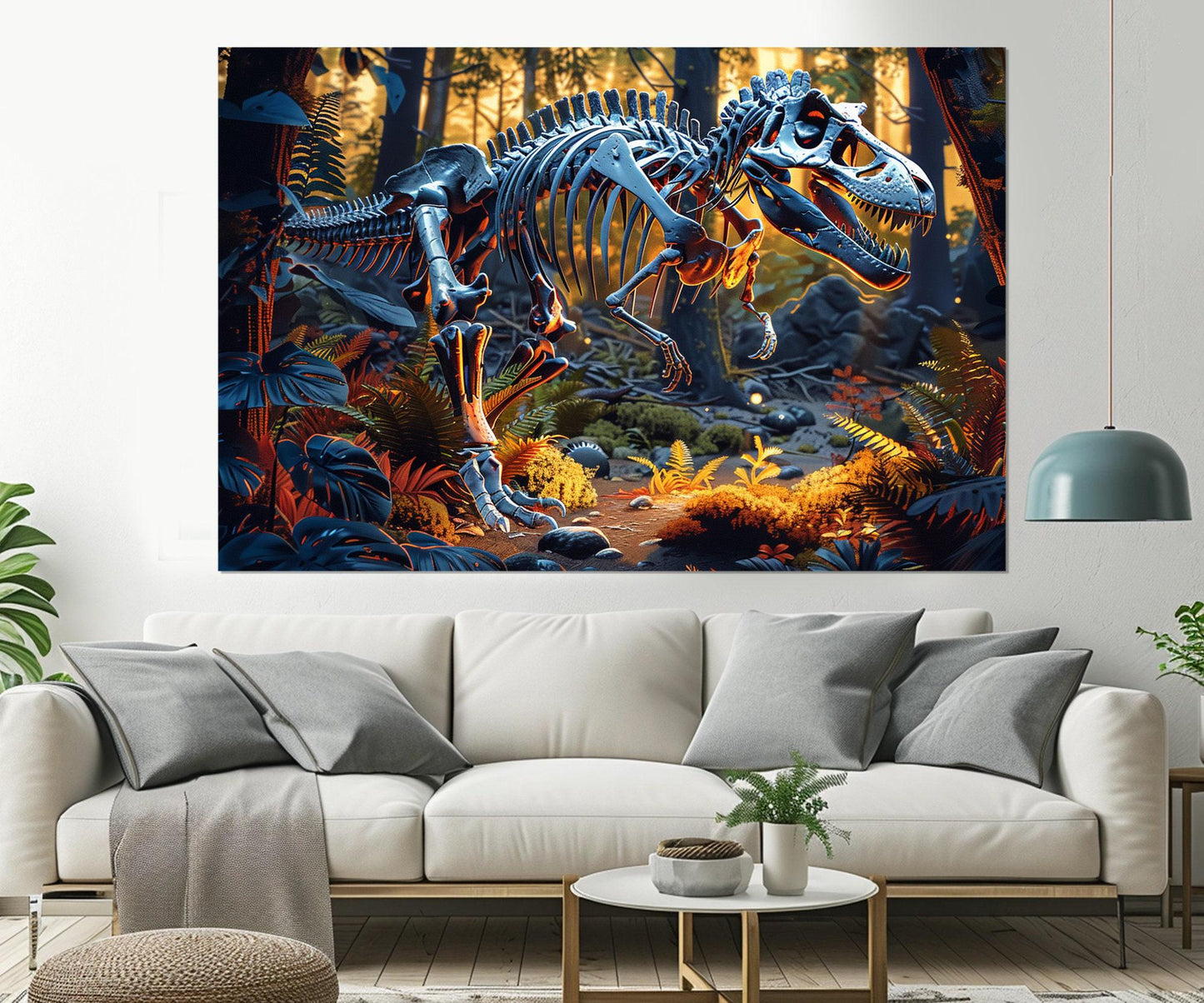 Dinosaur Skeleton Canvas Print, Paleontology Wall Art, Framed and Ready to Hang