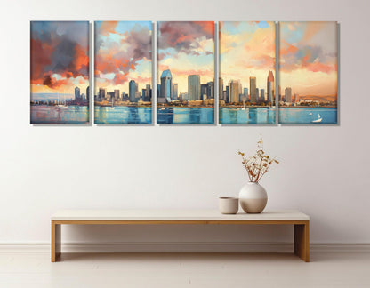 San Diego Canvas Print - Abstract City Skyline | Framed Multi Panel Wall Art